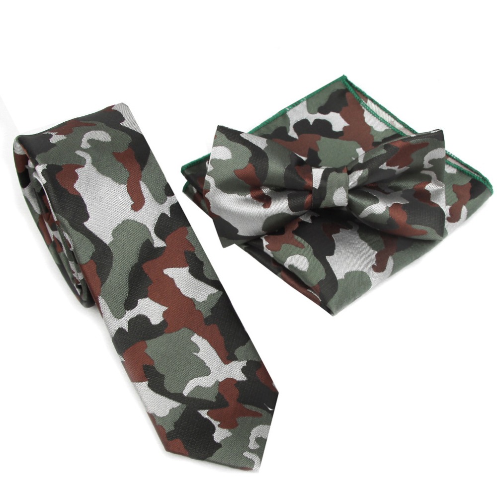 Skinny Tie Men - Set Dasi Kupu-kupu Tipis Motif Kamuflase