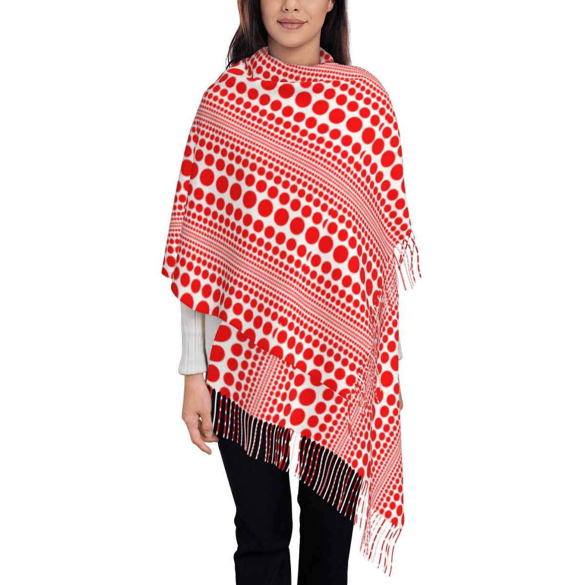 Infinity Scarf Knit - Syal Polkadot Merah dengan Motif Tak